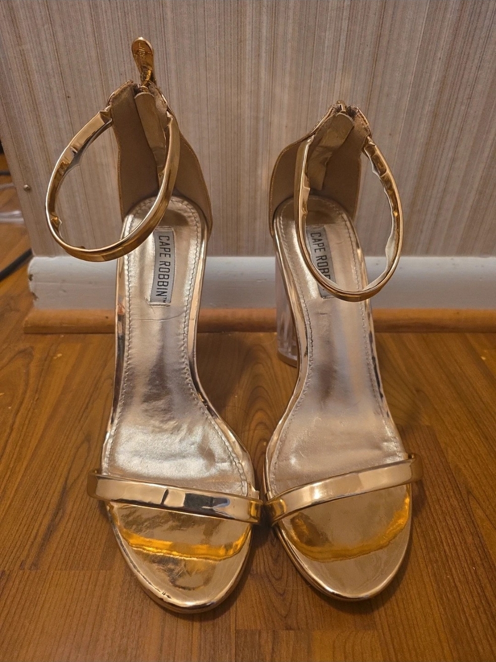 Cape Robbin Metallic Gold Ankle-Strap Block Heels
